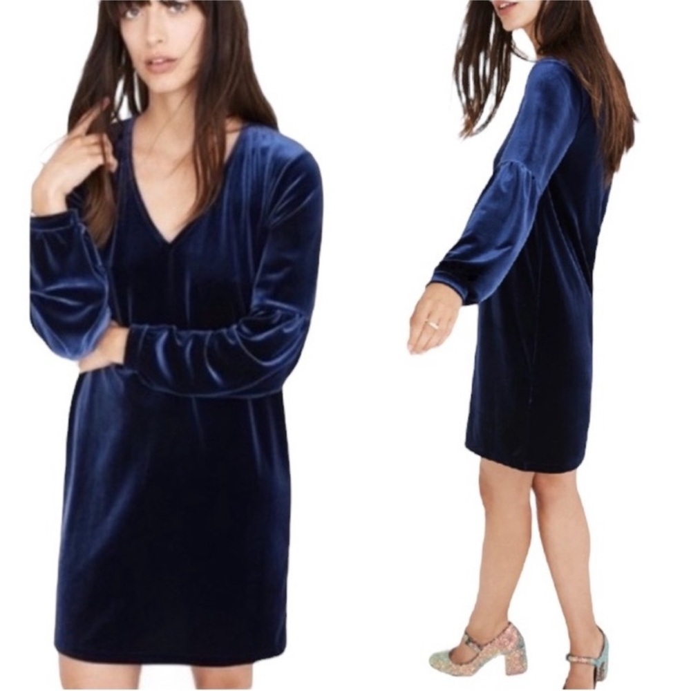 Madewell balloon sleeve dress Elegant Blue Velvet Dress
